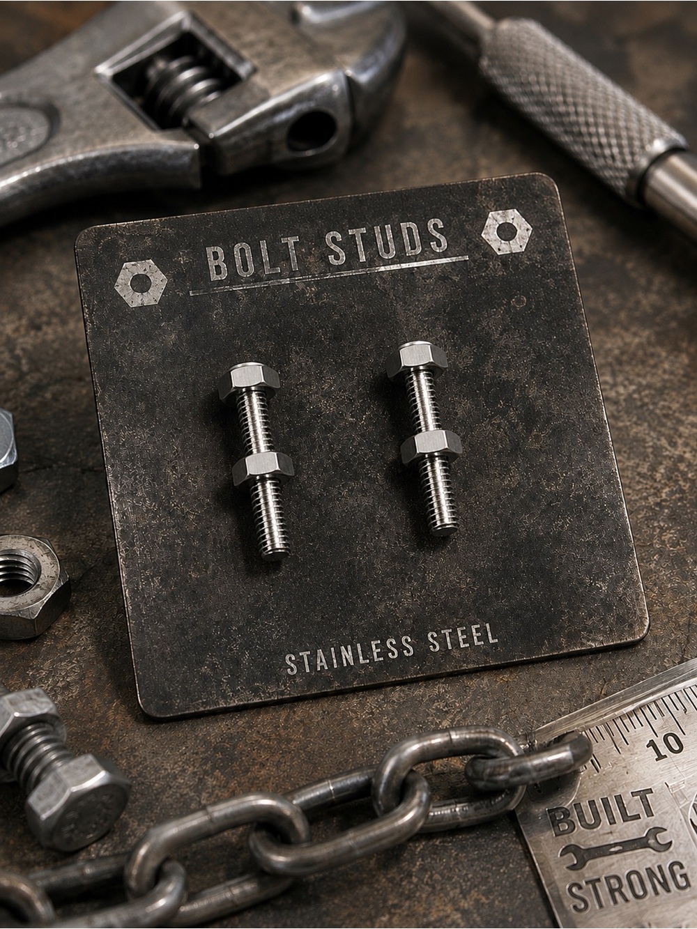 Stainless Steel Bolt Style Earrings - Silver